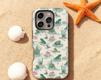 Cute Frog Pond Lily Pad Design Phone Case For iPhone 17 16 15 14 13 12 11 Pro Plus Mini Max, Samsung S25 S24 S23 S22 S21 Ultra Case