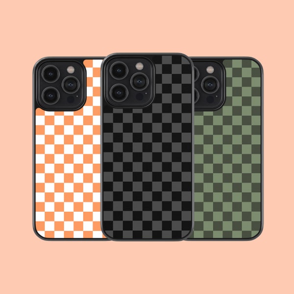 Retro Checkerboard Design Phone Case Silicone Rubber Custom Cover For iPhone 14 13 12 11 8 Mini Pro XR Max,Samsung Galaxy S22 Ultra