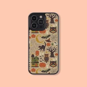 Vintage Halloween Design Phone Case Silikon Rubber Custom Cover für iPhone 15 14 13 12 11 8 Mini Pro X XS Max, Samsung Galaxy S23 S22 Ultra