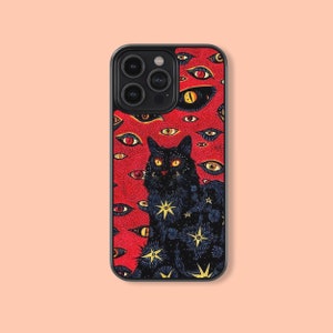 ミステリーキャット - 保護デザイン電話ケース シリコンゴム製カスタムカバー iPhone 15 14 13 12 11 Mini Pro X XS Max、Samsung Galaxy S23 Ultra用