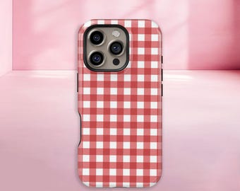 Custodia per telefono a quadretti rossi: design classico a quadretti, TPU resistente e vetro PC