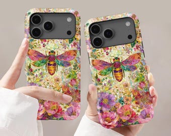 Stained Glass Bee Floral Design Phone Case For iPhone 17 16 15 14 13 12 11 Pro Plus Mini Max, Samsung S25 S24 S23 S22 S21 Ultra Case