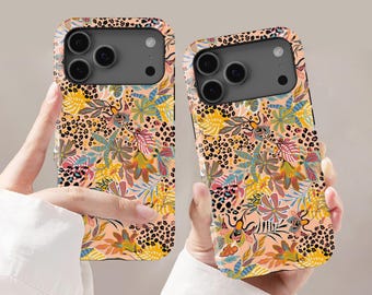 Tropical Leopard Floral  Design Phone Case For iPhone 17 16 15 14 13 12 11 Pro Plus Mini Max, Samsung S26 S25 S24 S23 S22 S21 Ultra Case