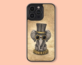 Steampunk Baby Elephant Design Phone Case Silicone Rubber Custom Cover For iPhone 14 13 12 11 Mini Pro X XS Max,Samsung Galaxy S22 S23 Ultra