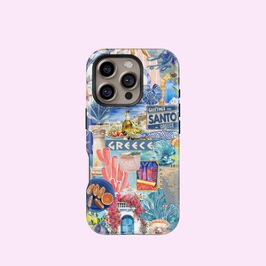 ギリシャ旅行コラージュデザイン タフフォンケース iPhone 16 15 14 13 12 11 8 7 Pro Maxケース、Samsung S25 S24 S23 S22 S21 S20 Ultraケース