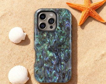 Abalone Shell-ontwerp telefoonhoesje voor iPhone 17 16 15 14 13 12 11 Pro Max, natuurlijk abalone-shell Samsung S25 S24 S23 S22 Ultra Case