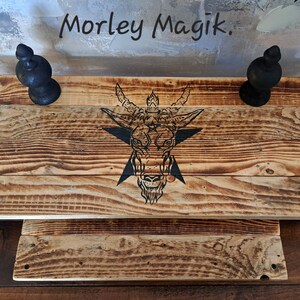 Altar table, Large altar Baphomet. Horned goat. Meditation table, Witchcraft. Shrine, black goat, gift, Christmas gift,  witch gift.