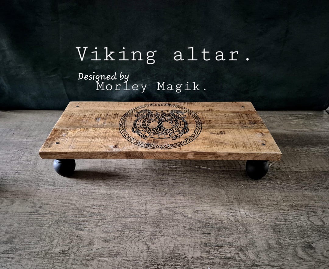 Handcrafted Mango Wood Viking Altar Table, Meditation Table, Witchcraft ...