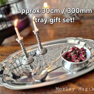 Silver altar tray set & candlestick holders, spell candle, Rituals, Altar tray, Spells, witch gift, worship, witchcraft, meditation, Deity.