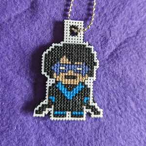 Nightwing character cross stitch key chain