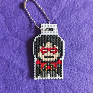 Red Robin character cross stitch keychain