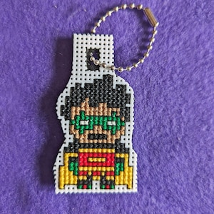 Robin character cross stitch keychain