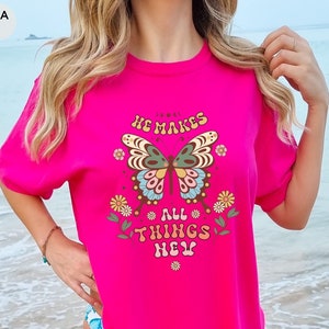 Retro Butterfly Shirt Faith Based Bible Verse Tshirt Butterflies Christian Gifts T-Shirt Colorful Vintage Religious T Shirt Scripture