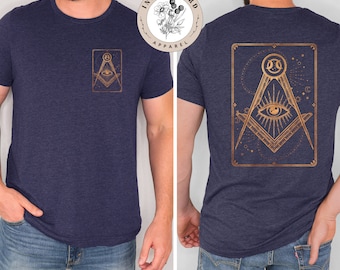 Freemason Masonic T-Shirt Square & Compass Short sleeve Mason tshirts Masonic Gifts Front and Back Free mason Shirt
