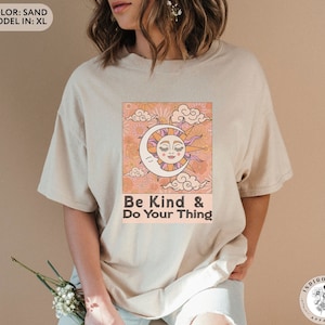 Sun Moon Shirt Celestial Boho T-Shirt Retro Sun and Moon Be Kindful T Shirt Be Kind Art Nouveau Style Tees Vintage Sun-Moon-Star