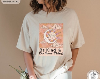 Sun Moon Shirt Celestial Boho T-Shirt Retro Sonne und Mond Be Kindful T Shirt Be Kind Jugendstil Tees Vintage Sonne-Mond-Stern