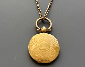 Antique 14k Gold Locket Pendant on 9k Gold Chain Necklace 1834