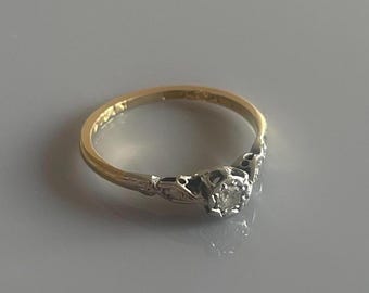 18ct / 18k Gold and Platinum Diamond Solitaire  Art Deco Ring