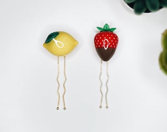 Citrus and Cocoa Set - Lemon & Chocolate-Dipped Hair Pin Set