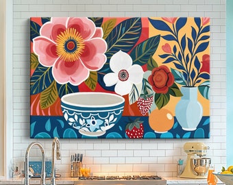Colorful Maximalist Ceramic Botanical Floral Bohemian Boho Henri Matisse Dopamine Style Canvas Wall Art Painting Poster Print Home Decor