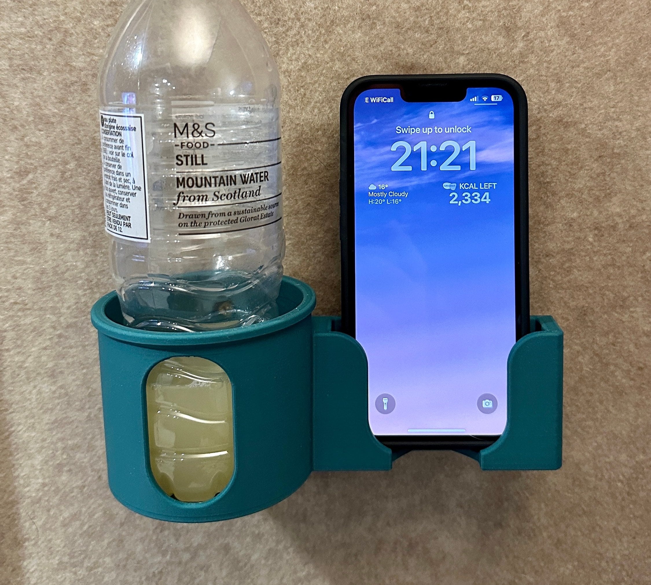 Cup and Phone Holder Wall Mounted for Bedside Use With Charger