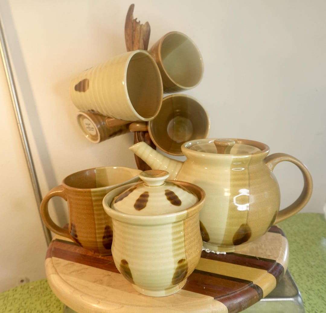 Hand-painted Stoneware Tea Set: Rustic Modern Decor, Neutral Colors - Etsy