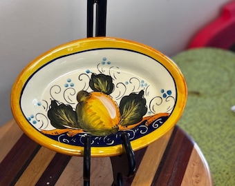 Vintage handgeschilderde ovale citroenkeramische schaal: Italiaans fruitdecor