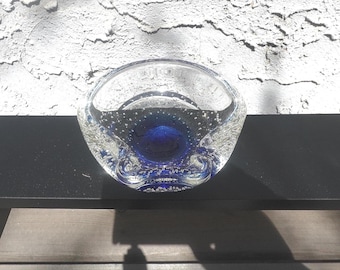 Cenicero Royal Leerdam Serica de cristal azul cobalto - Floris Meydam años 70 Países Bajos