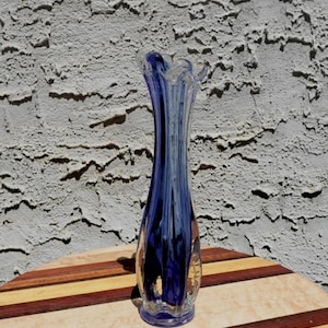 Vintage Cobalt Blue Swung Vase: Mid-Century Art Glass, 9&quot; Tall