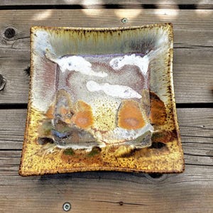 Charley Farrero Ceramic Platter: Hand-Painted Earthtones Prairie Sunset Landscape with Hanging Holes