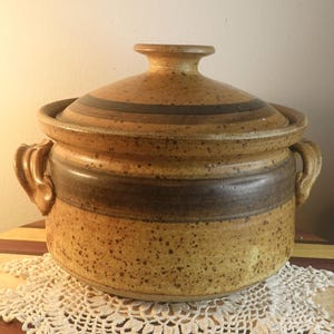 Vintage Connie Pike Stoneware Casserole: Earthy Brown Studio Pottery