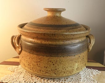 Vintage Connie Pike Stoneware Casserole: Earthy Brown Studio Pottery