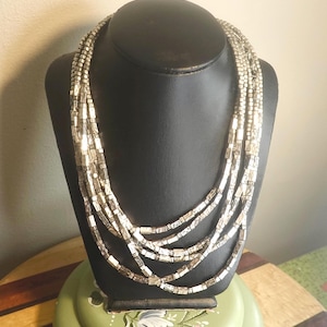 Vintage Chico's Multi-Strand Necklace: Silver Tone Bar & Bead Design