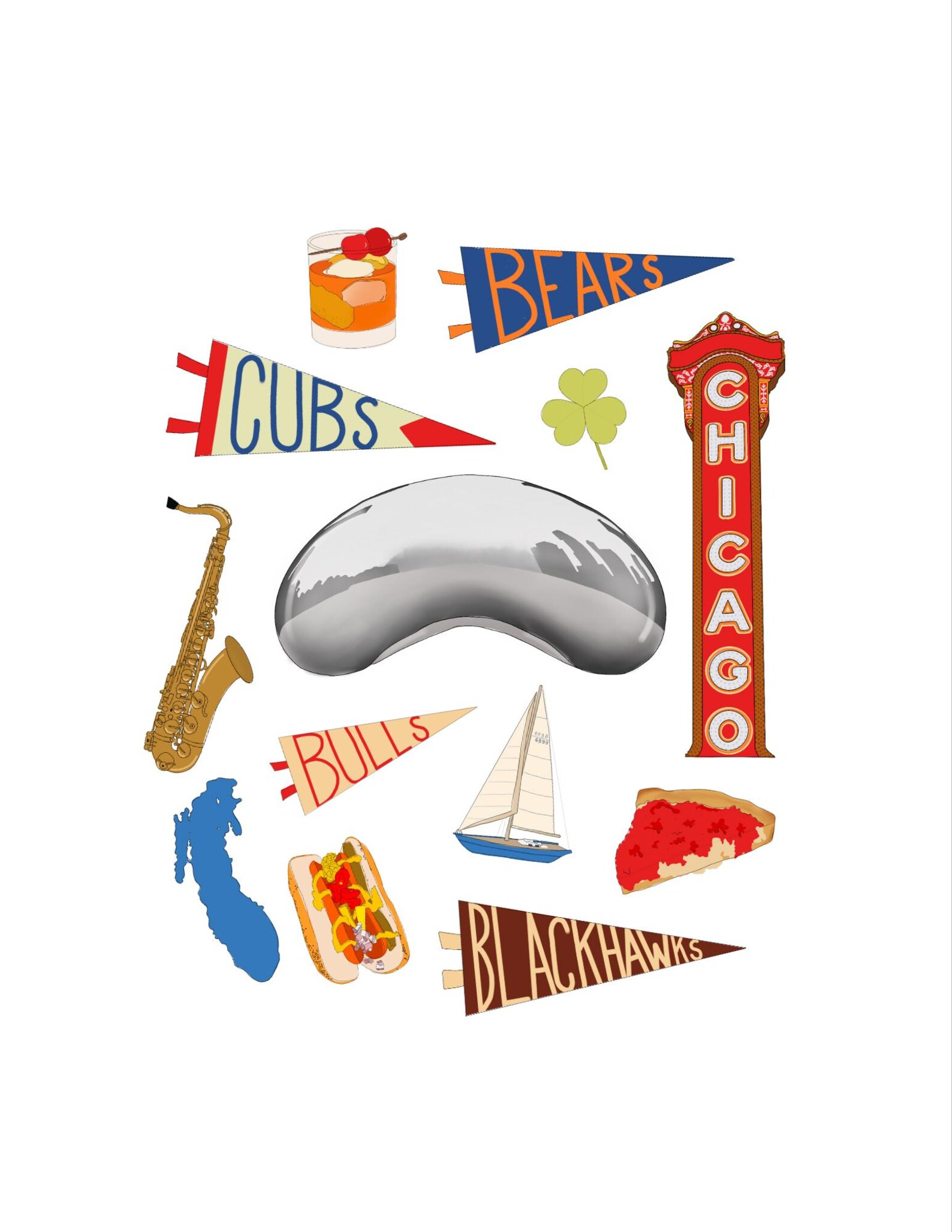 Chicago Hand-illustrated Icon Print - Etsy
