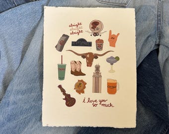 Austin, Texas Hand-Illustrated University Icon Print