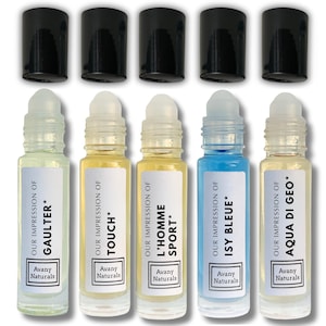 Cologne Oil Dupes Men 5 Pc - Pheromone Perfume, Long Lasting Body Fragrance, Roll-on Concentrated No Dilutions Vegan Friendly & Cruelty Free