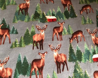 Flannel Fleece Blanket Lodge Cabin LUXE Fleece Backed Wildlife Evergreens Sofa Cabin Warm Throw Blanket Handmade