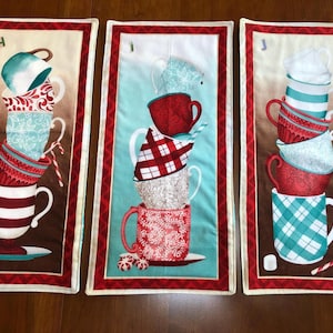 Hot Cocoa Chocolate Quilted Christmas Table Cabinet Topper Winter Gingerbread House Peppermints Rev Red Flannel Check