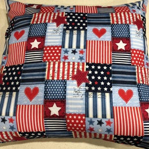 Patriotic Pillows Covers 16/18”Star Fireworks Patchwork July 4th Ice Cream Cones America 250