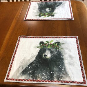 Placemats Rustic Deer Bear Farm Winter Large Placemat Cabin Lodge Wildlife Quilted Table Cabinet Topper|Christmas Snowflake