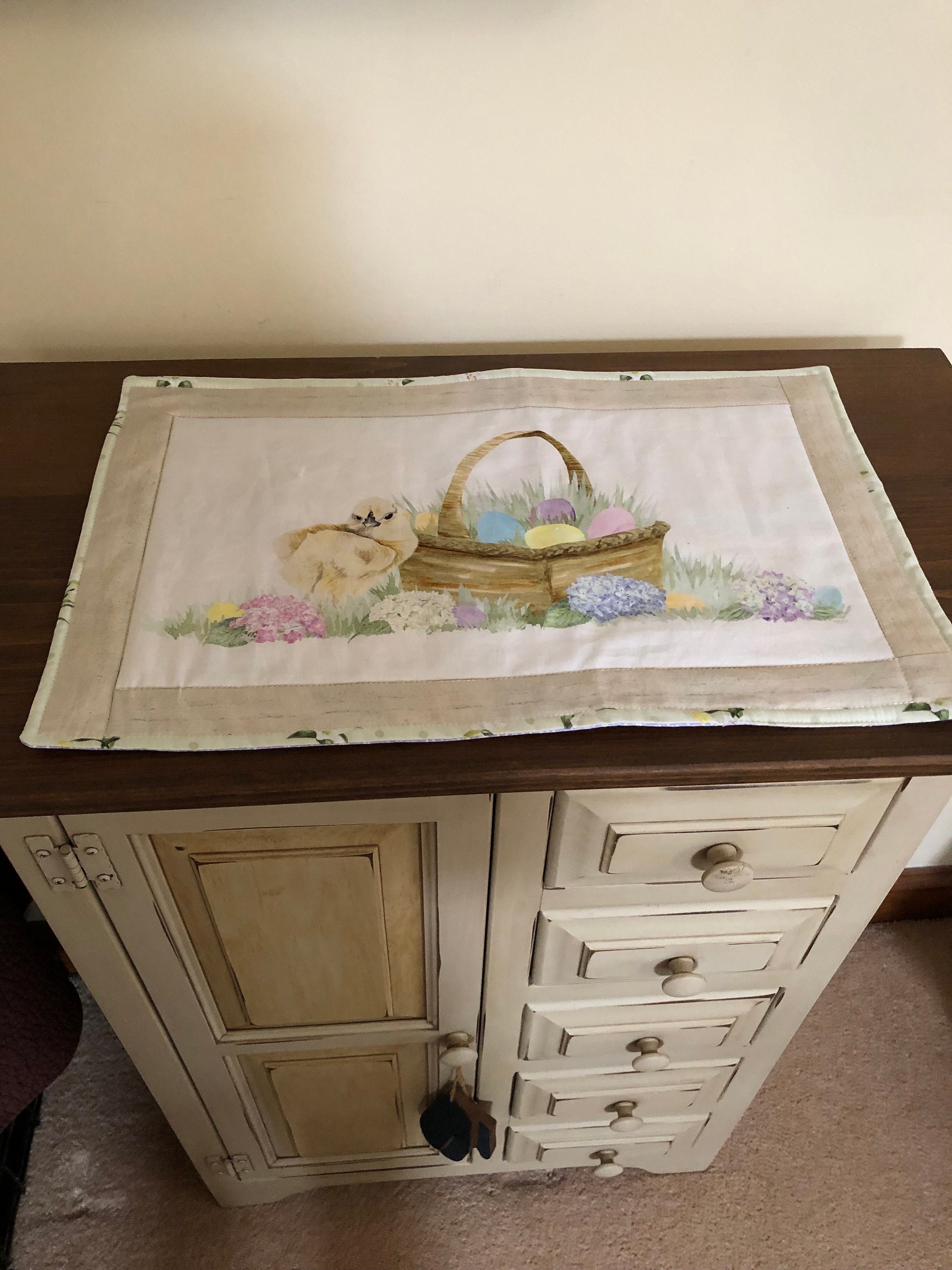 Easter Basket Eggs Cross Table Topper Quilted Topperchristian