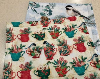 Posavasos grande con diseño de pájaros para amantes de las aves, tapete para velas, tapete para gabinete pequeño, tapete acolchado reversible con estampado verde azulado