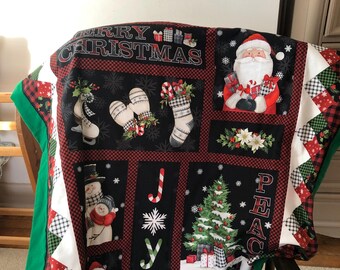 Christmas Blanket Flannel Snowman Penquin Arctic Friends Santa Reindeer Quilted Winter Snuggle Chair Throw Flannel Blanket