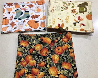 Fall Mug Rug Pumpkins Leaves Reversible Print Table Saver Coffee Snack Mats Candle Coaster
