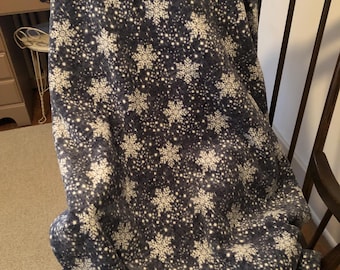 Snowflake LUXE Fleece Large WARM Navy Blue Blanket Double Sided Snuggle Soft Winter PREMIUM Luxe Bed Fleece Throw