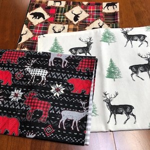 Tablerunner Rustic Cabin Lodge Moose Reindeer Bear Deer Plaid Checked Nature Table Topper Cabin Woodland Decor