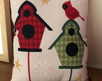 Mini Pillow Birdhouse Shelf Tiered Tray Basket Pillow|Mittens|Primitive Christmas Tree|Cardinal Birdhouse Farmhouse Country Winter