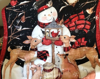Flannel Quilted Blanket Snowman Forest Friends Winter Snuggle Chair Throw|Kids Cotton Quilted Flannel Blanket