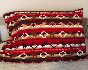 Pillowcases Wilderness Woodland Night Sky Mountains Border Print Kids or Adult Snuggle Flannel or Cotton Cabin Lodge  Camping Outdoor Theme
