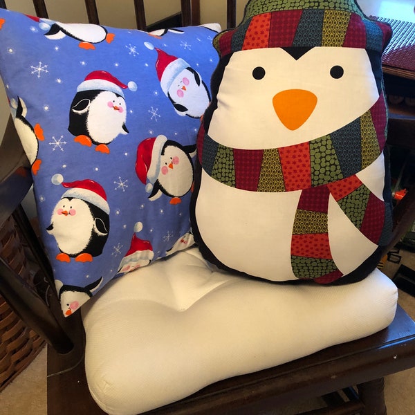 Penguin Flannel Pillow Envelope Style Back/ Penguin Pillow |Kids Bed Snuggle Comfort Minky Pillow